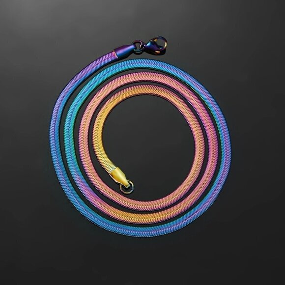 NWT Titanium Rainbow Stainless Steel 2mm Herringbone Snake Chain 16” - Picture 7 of 10